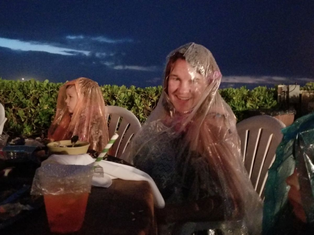 sitting in the rain in Hawaii